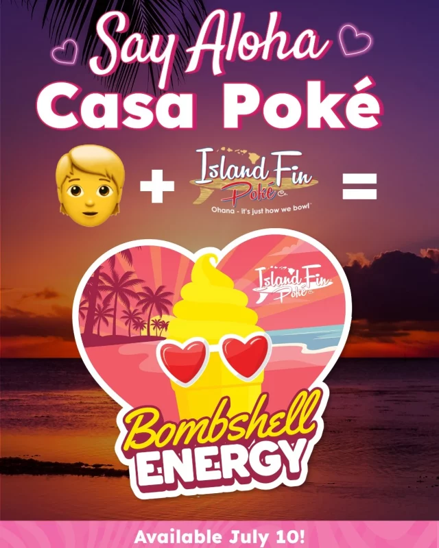 A brand-new sticker has entered the villa 👀!
Stop by Island Fin Poké Co. on July 10 and receive a free Bombshell Energy sticker with your purchase of a bowl. The perfect pair for your next watch party!
#BombshellEnergy #PokéBowl #CasaAmor