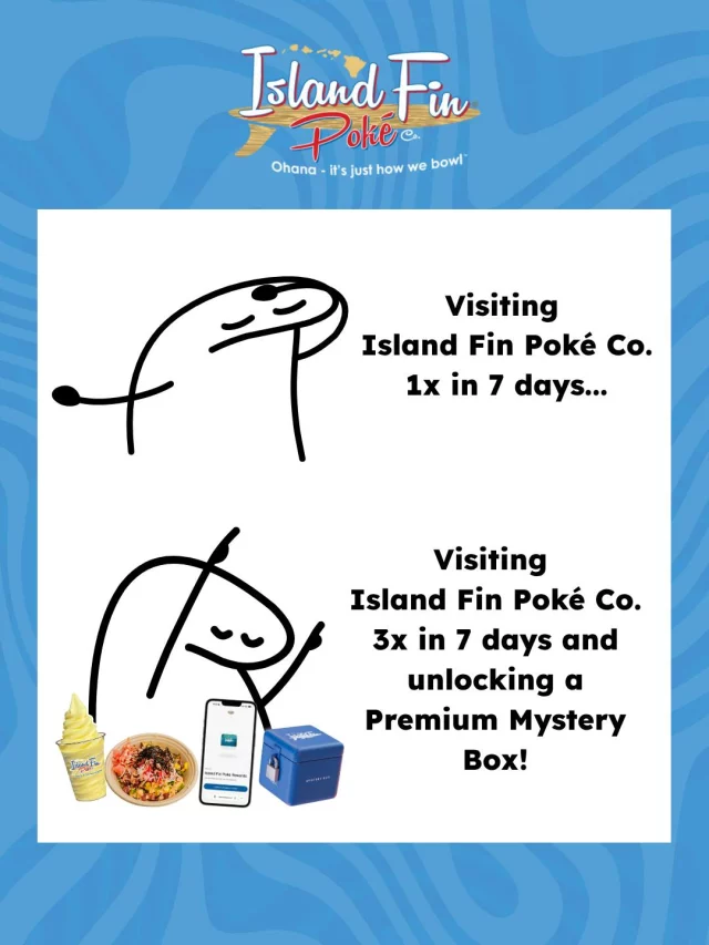 The Hang quest is calling. 🤙 Get poké three times in one week, complete the quest and unlock a Premium Mystery Box. Three visits, one tasty mission and a surprise waiting at the end. Download the Island Fin Poké Co. app and start your quest today!
#IslandFin #PokéRewards #PokéApp