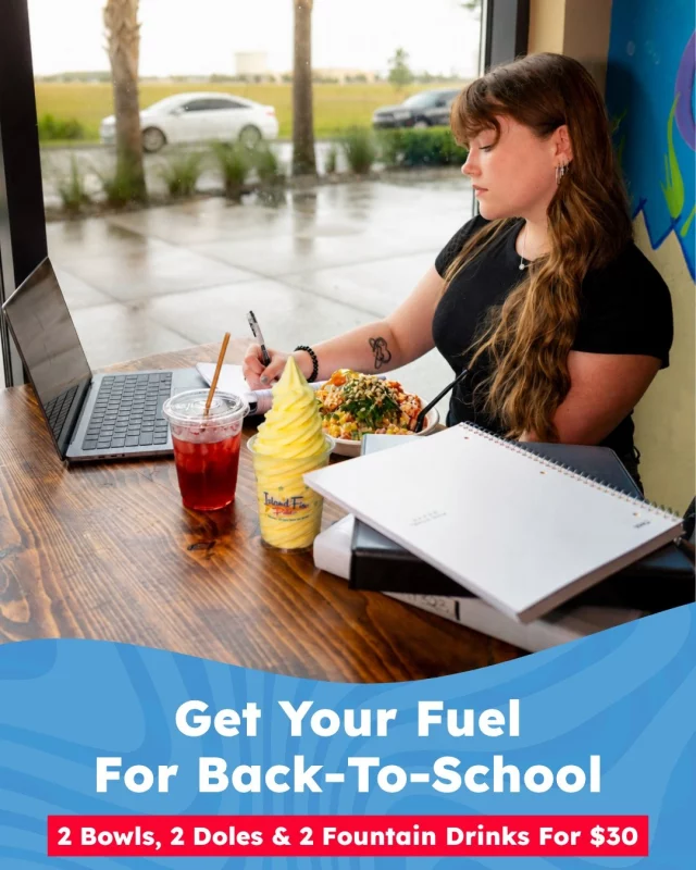 School is back. Dinner is covered. 🥣
Make busy nights easier with our Back-to-School Special: 2 bowls, 2 Dole Soft Serves® and 2 fountain drinks for just $30!
#DoleSoftServe #PokéBowl #FreshPoké